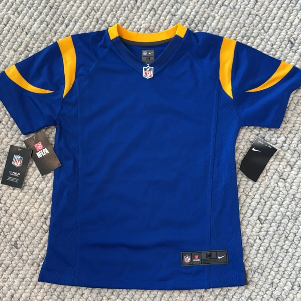 NWT Nike NFL Youth Boys On Field Medium Blue Gold Colors Short‎ Sleeve Jersey.
